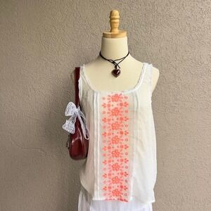 Vintage Y2K Hollister White Floral Top‎ Tank Size Large Beach Coverup Preppy